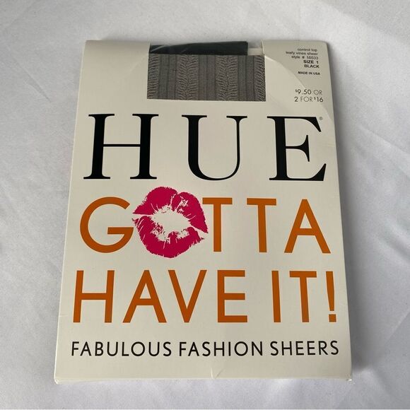 HUE Women's Gotta Have It Leafy Vines Sheer Pantyhose Size 1 Black - Picture 1 of 3